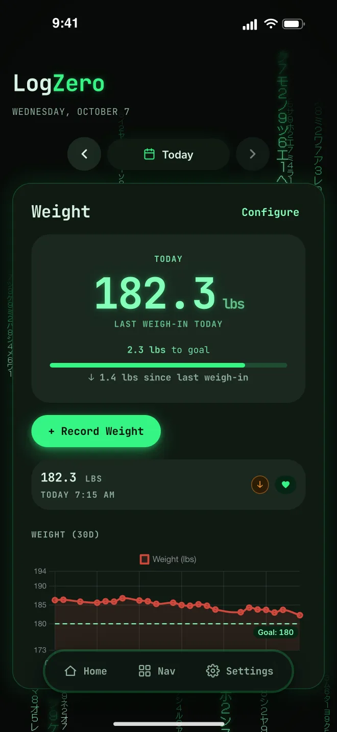 LogZero weight tracker — today's weigh-in and 30-day trend
