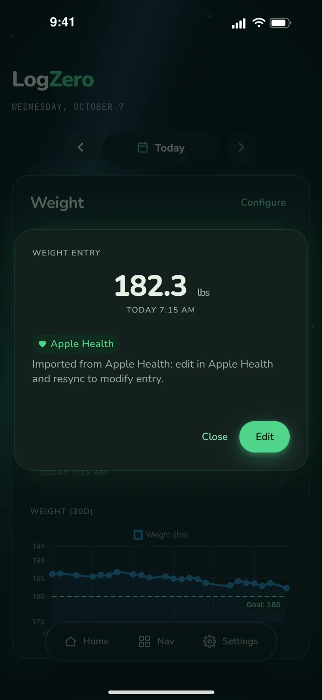 LogZero weight entry imported from Apple Health